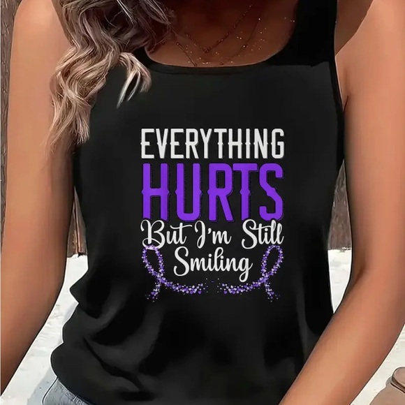 Black Sleeveless Top with Purple Print - Picture 2 of 6